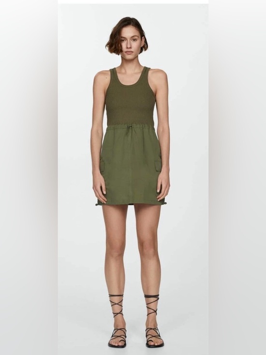 Mango Dresses & Skirts - Mango Olive Ribbed Tank Utility Mini Dress